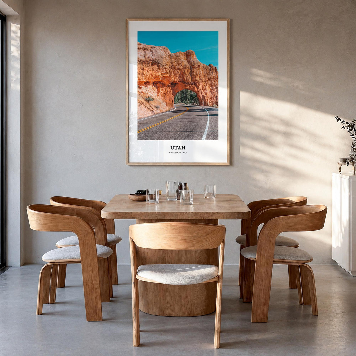 Utah no. 2 colorful classic poster of United States – vertical wall art in natural wood frame, hanging on wall