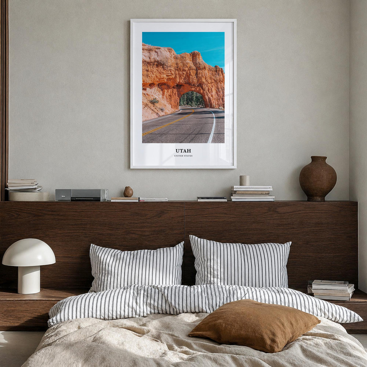 Utah no. 2 colorful classic poster of United States – vertical wall art in white wood frame, hanging on wall