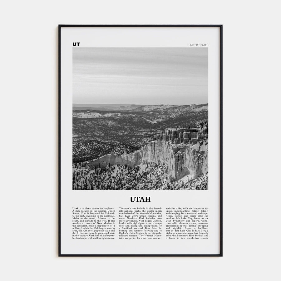 Utah No 2 Poster Black Metal / 8x12 in Nbourhood Travel B&W Poster