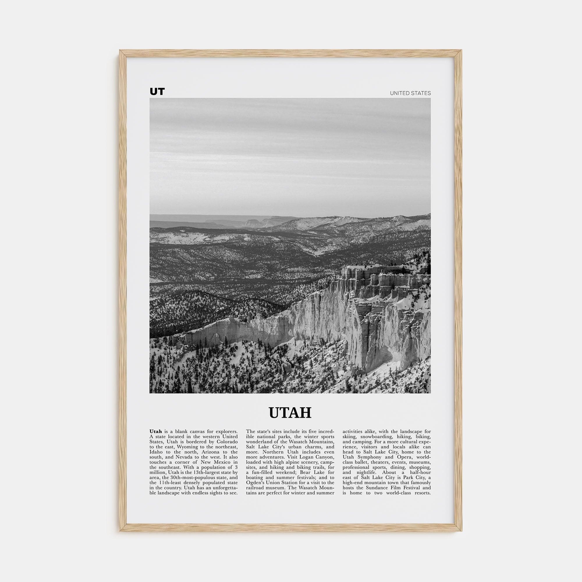 Utah No 2 Poster Natural Wood / 8x12 in Nbourhood Travel B&W Poster