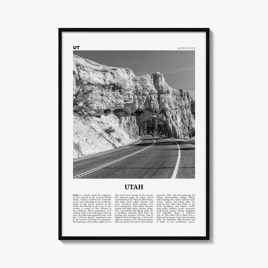 Utah no. 3 black & white newspaper poster of United States – vertical wall art, unframed print shown in interior mockup