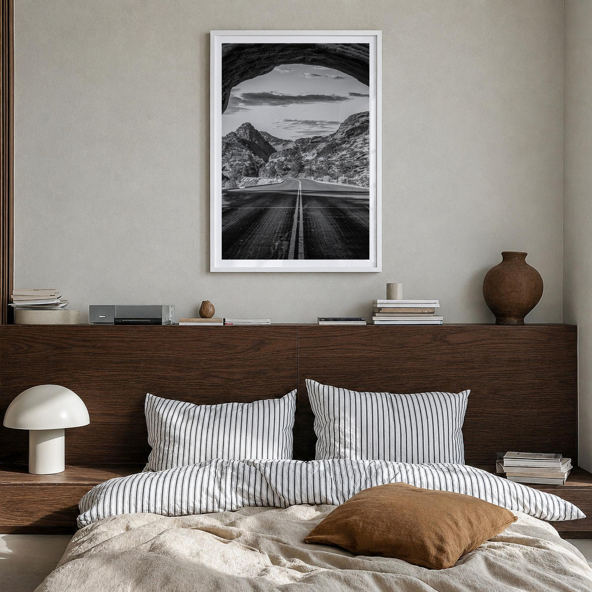 Utah no. 3 black & white photo poster of United States – vertical wall art in white wood frame with white border, hanging on 