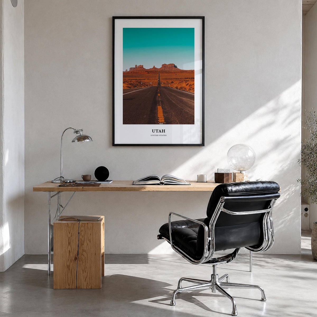 Utah no. 3 colorful classic poster of United States – vertical wall art in black wood frame, hanging on wall