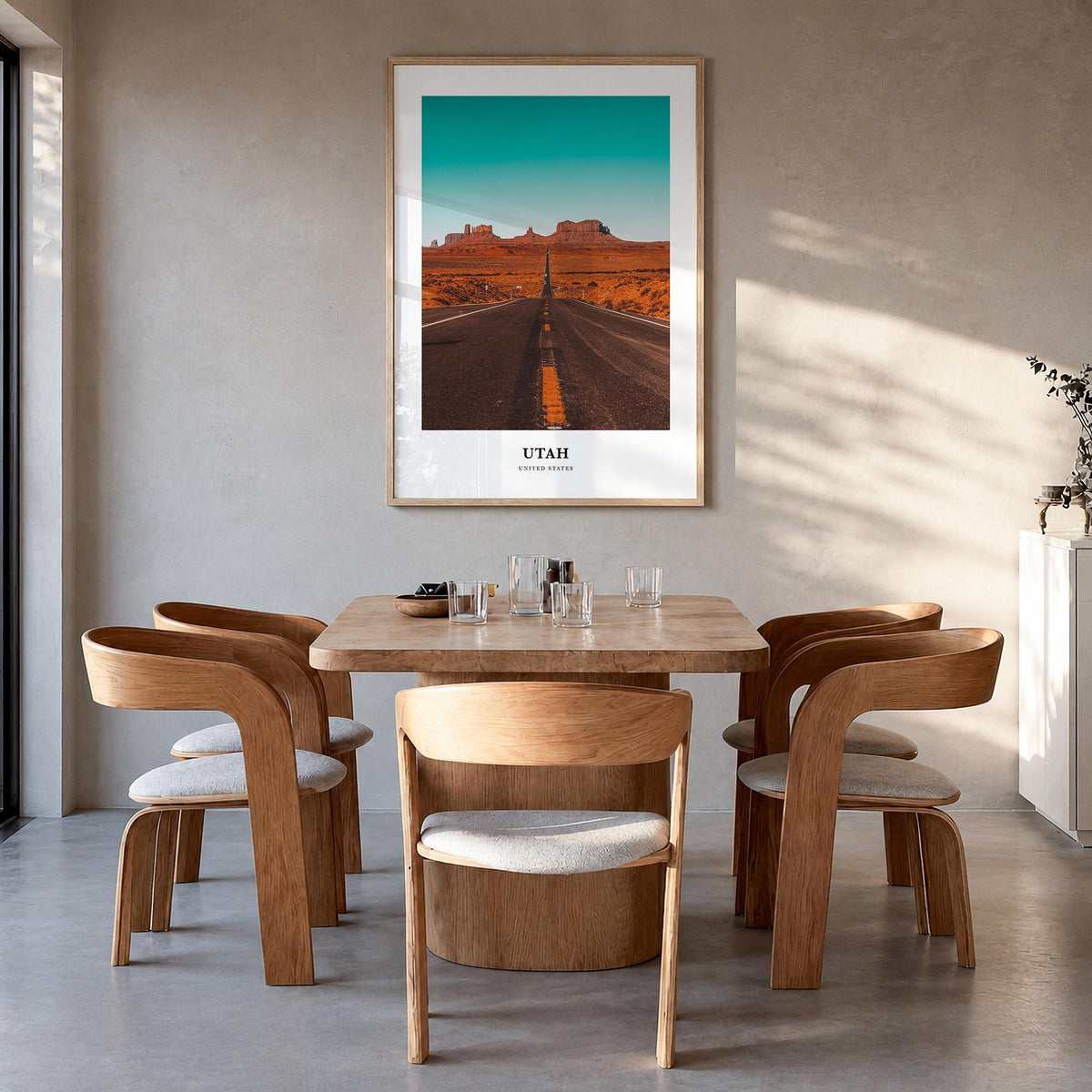 Utah no. 3 colorful classic poster of United States – vertical wall art in natural wood frame, hanging on wall
