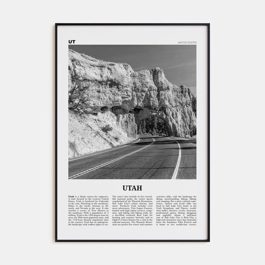 Utah No 3 Poster Black Metal / 8x12 in Nbourhood Travel B&W Poster