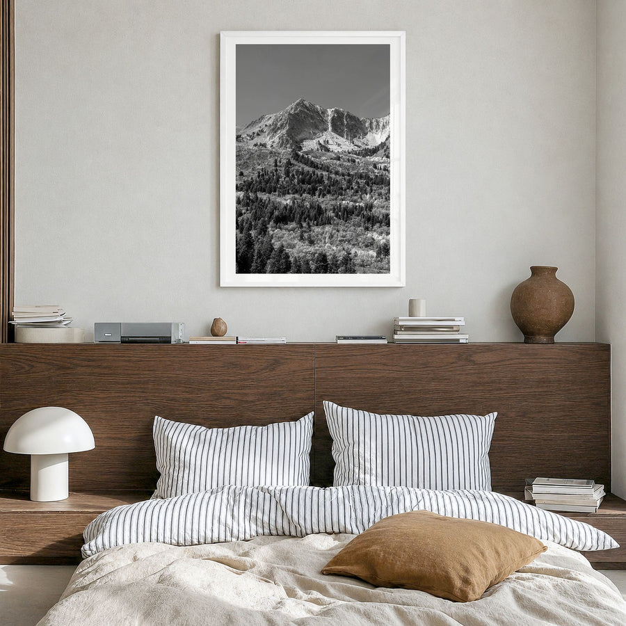 Utah Photo No 1 Poster in a white wood frame, hanging in a bedroom, white border