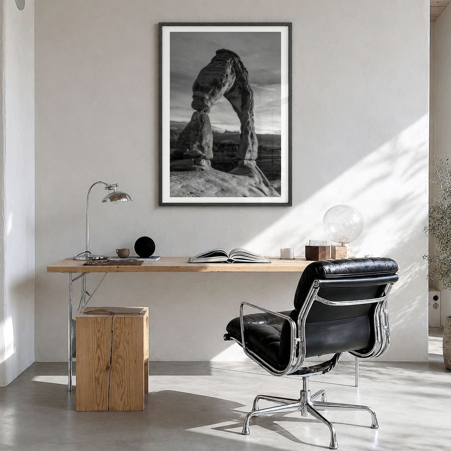 Utah Photo No 2 Poster in a black wood frame, hanging in a bright home office, white border