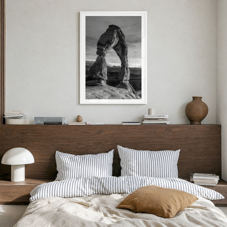 Utah Photo No 2 Poster in a white wood frame, hanging in a bedroom, white border