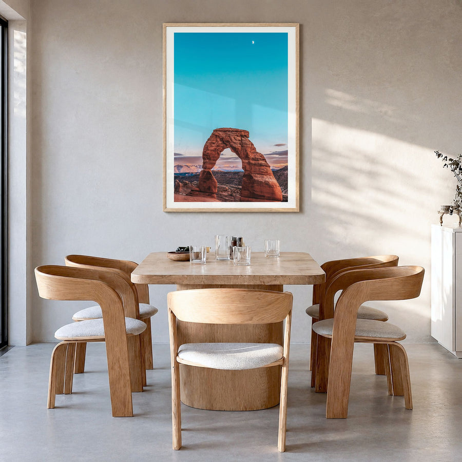 Utah Photo No 2 Poster in a natural wood frame, hanging in a dining room, white border