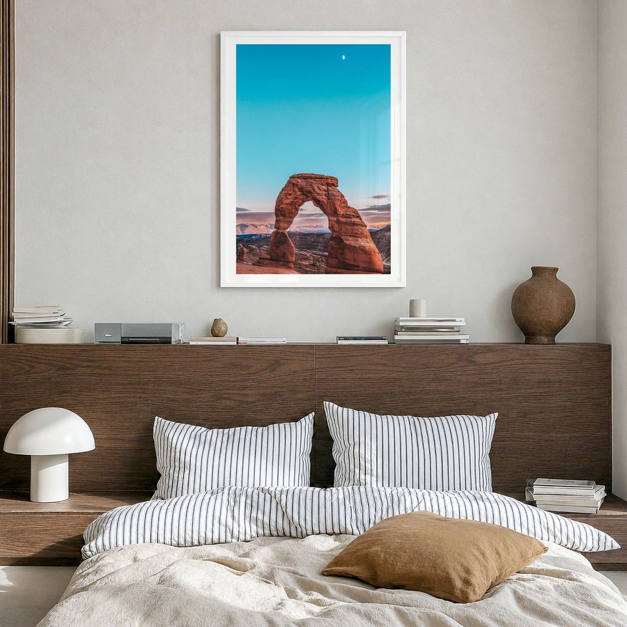 Utah Photo No 2 Poster in a white wood frame, hanging in a bedroom, white border