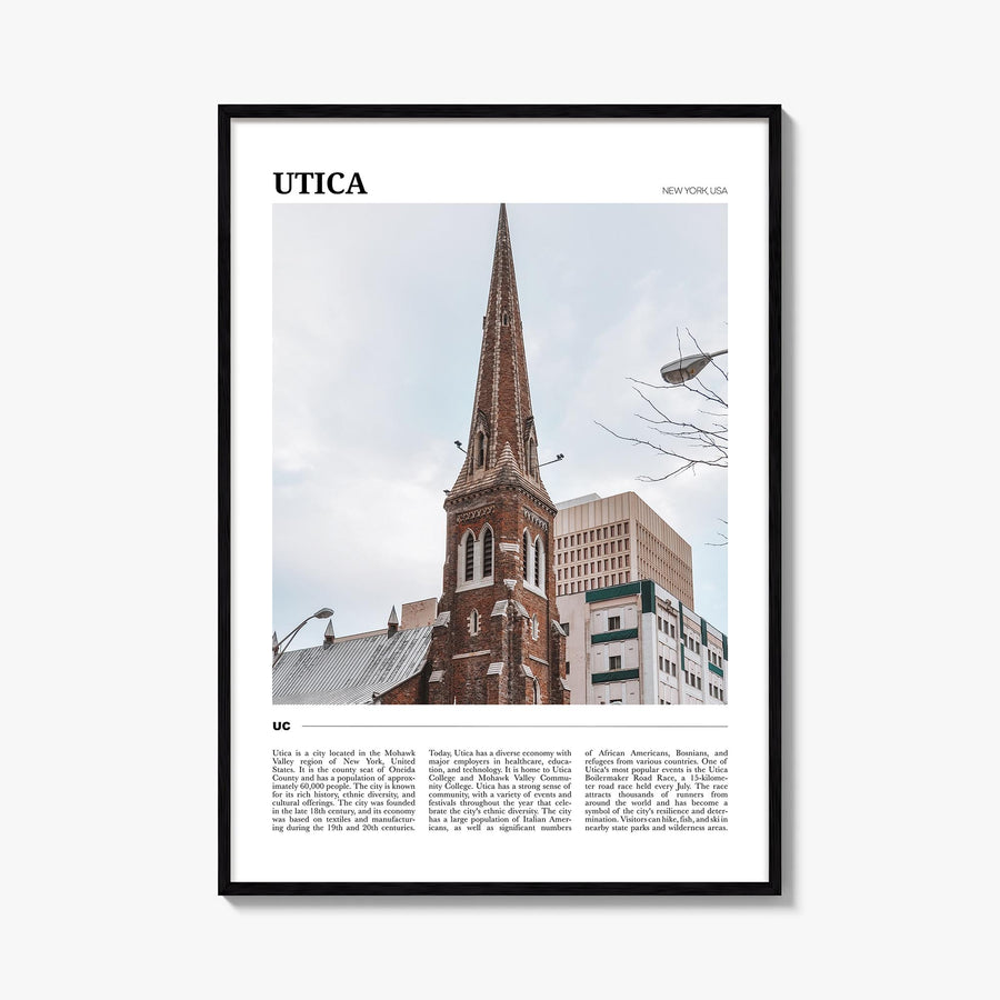 Utica colorful travel poster of New York, USA – vertical wall art, unframed print shown in interior mockup