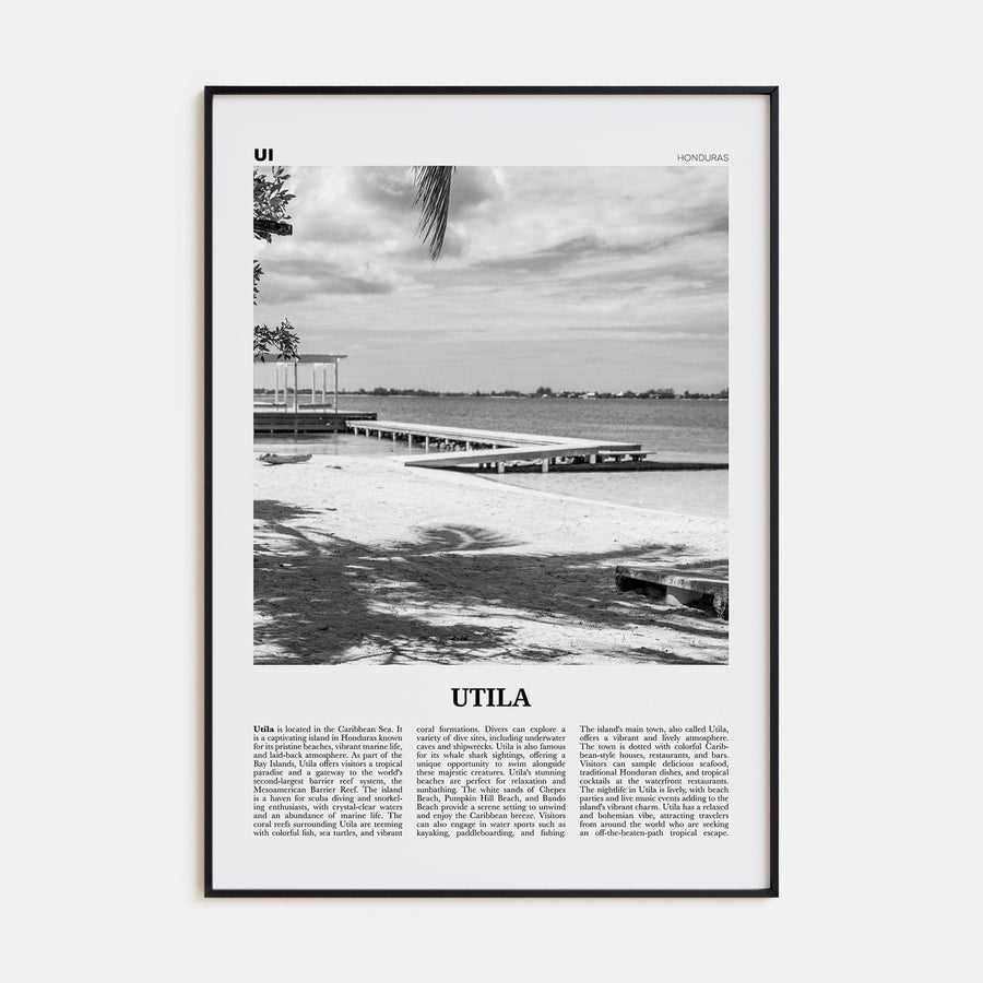 Utila Poster Black Metal / 8x12 in Nbourhood Travel B&W Poster