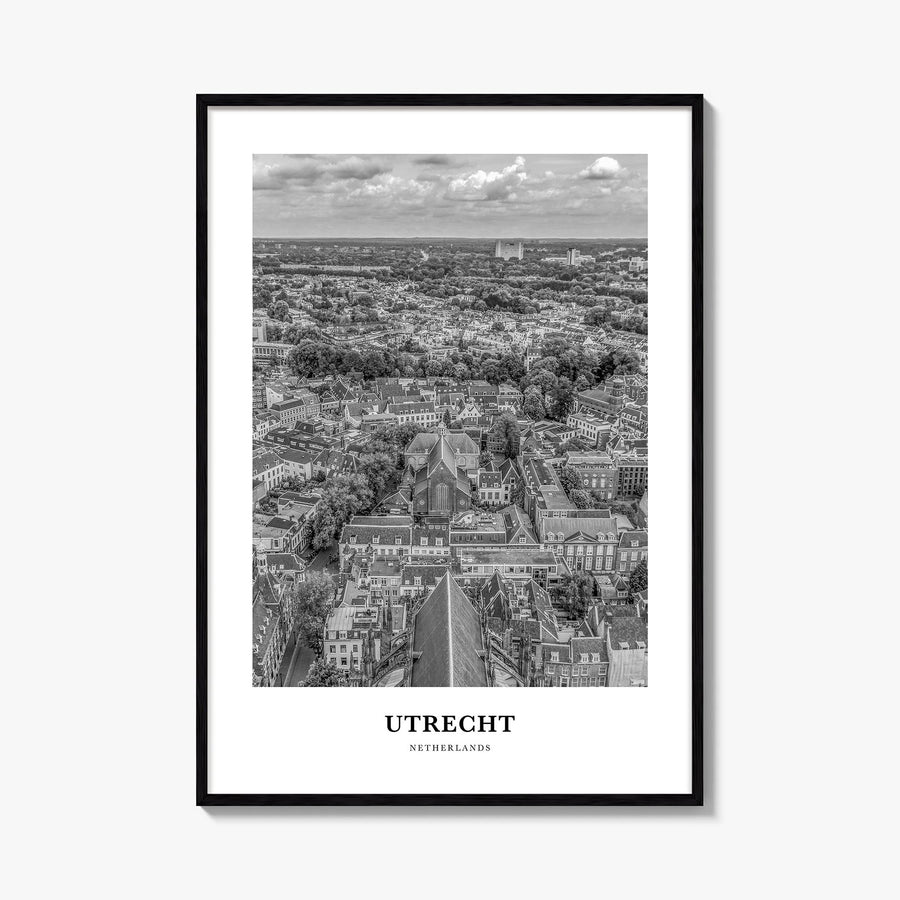 Utrecht black & white classic poster of Netherlands – vertical wall art, unframed print shown in interior mockup