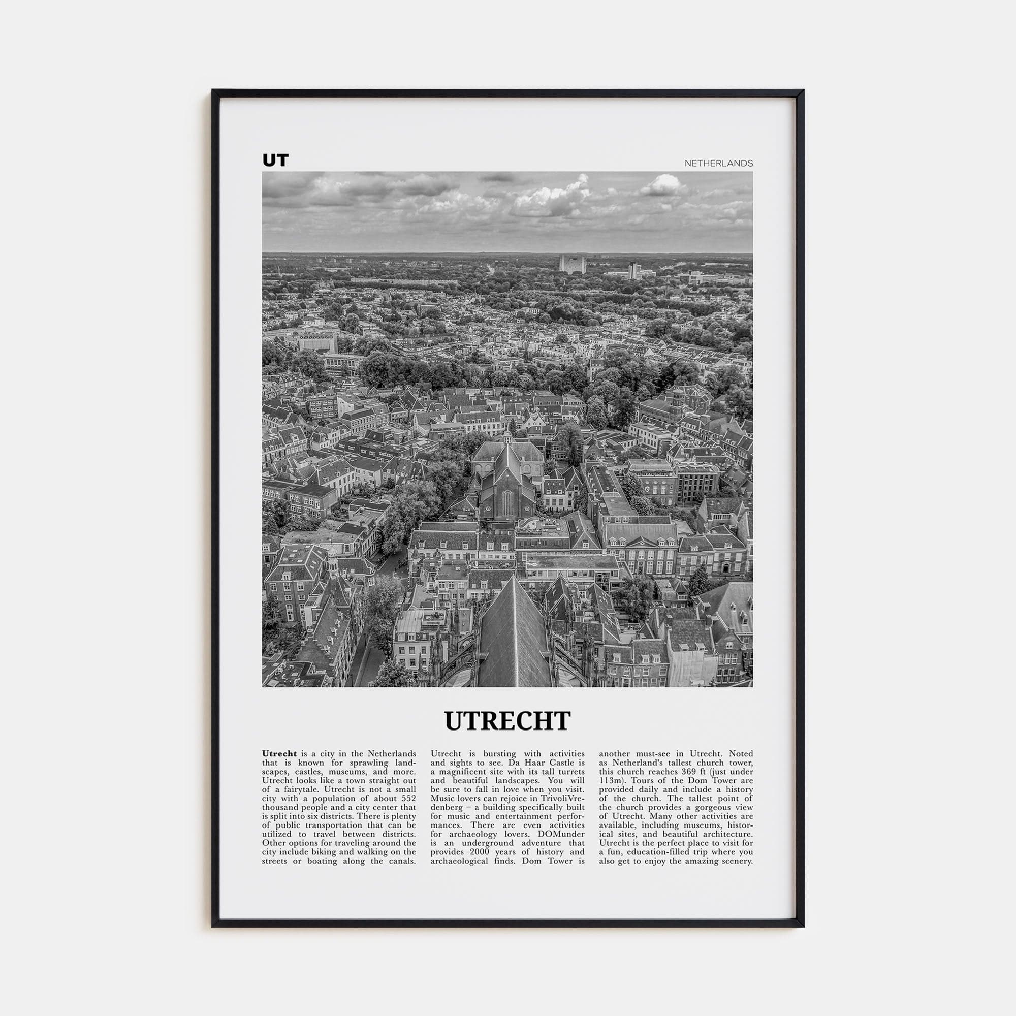 Utrecht Poster Black Metal / 8x12 in Nbourhood Travel B&W Poster