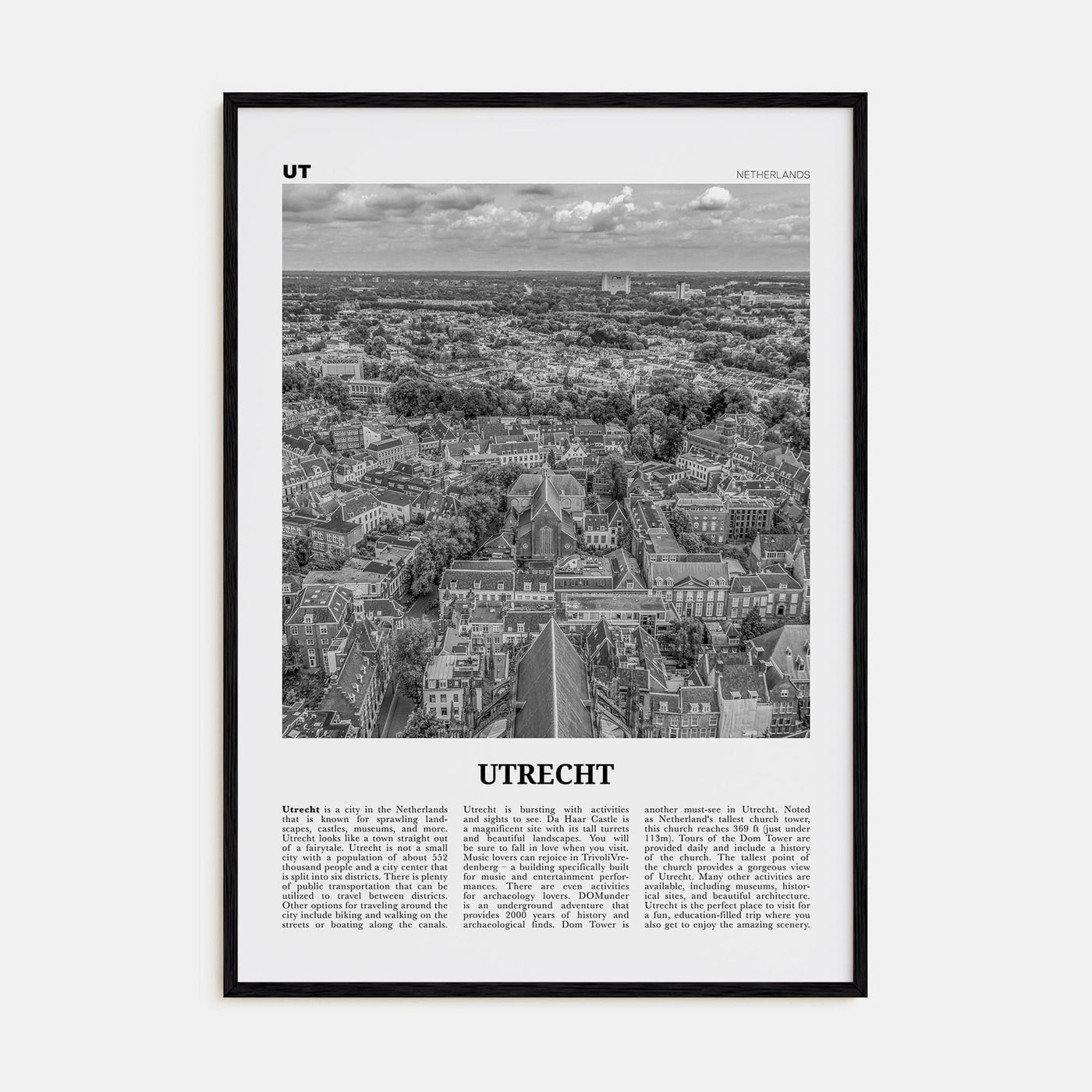 Utrecht Poster Black Wood / 8x12 in Nbourhood Travel B&W Poster