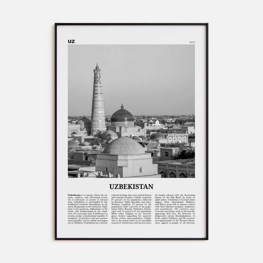 Uzbekistan Poster Black Metal / 8x12 in Nbourhood Travel B&W Poster