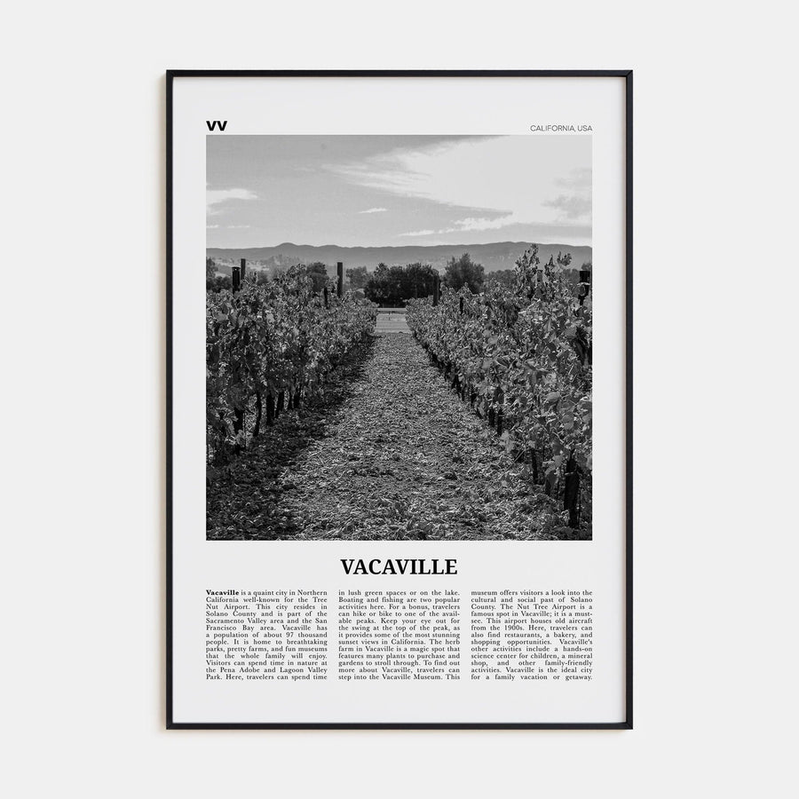 Vacaville Poster Black Metal / 8x12 in Nbourhood Travel B&W Poster