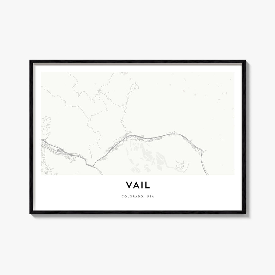 Vail black & white map poster of Colorado, USA – horizontal wall art, unframed print shown in interior mockup