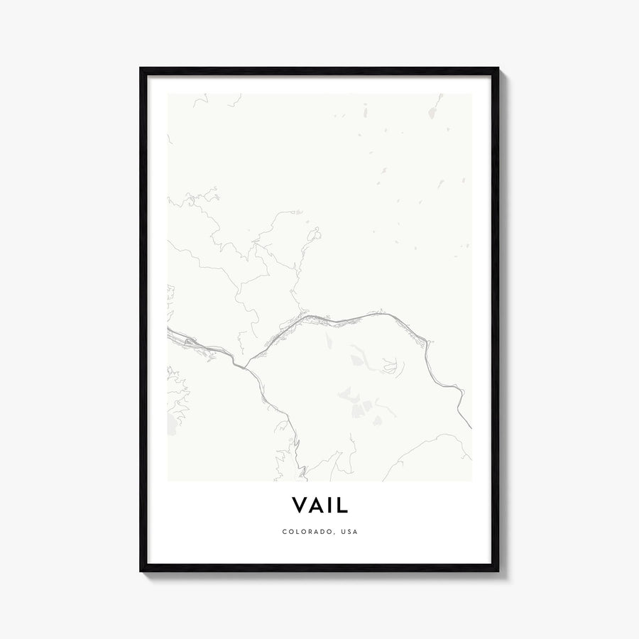 Vail black & white map poster of Colorado, USA – vertical wall art, unframed print shown in interior mockup