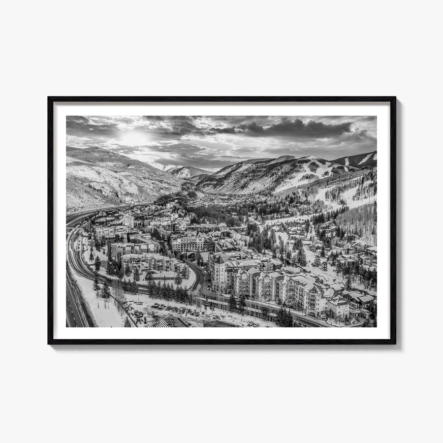 Vail black & white photo poster of Colorado, USA – horizontal wall art, unframed print shown in interior mockup