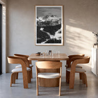 Vail black & white photo poster of Colorado, USA – vertical wall art in natural wood frame with white border, hanging on wall