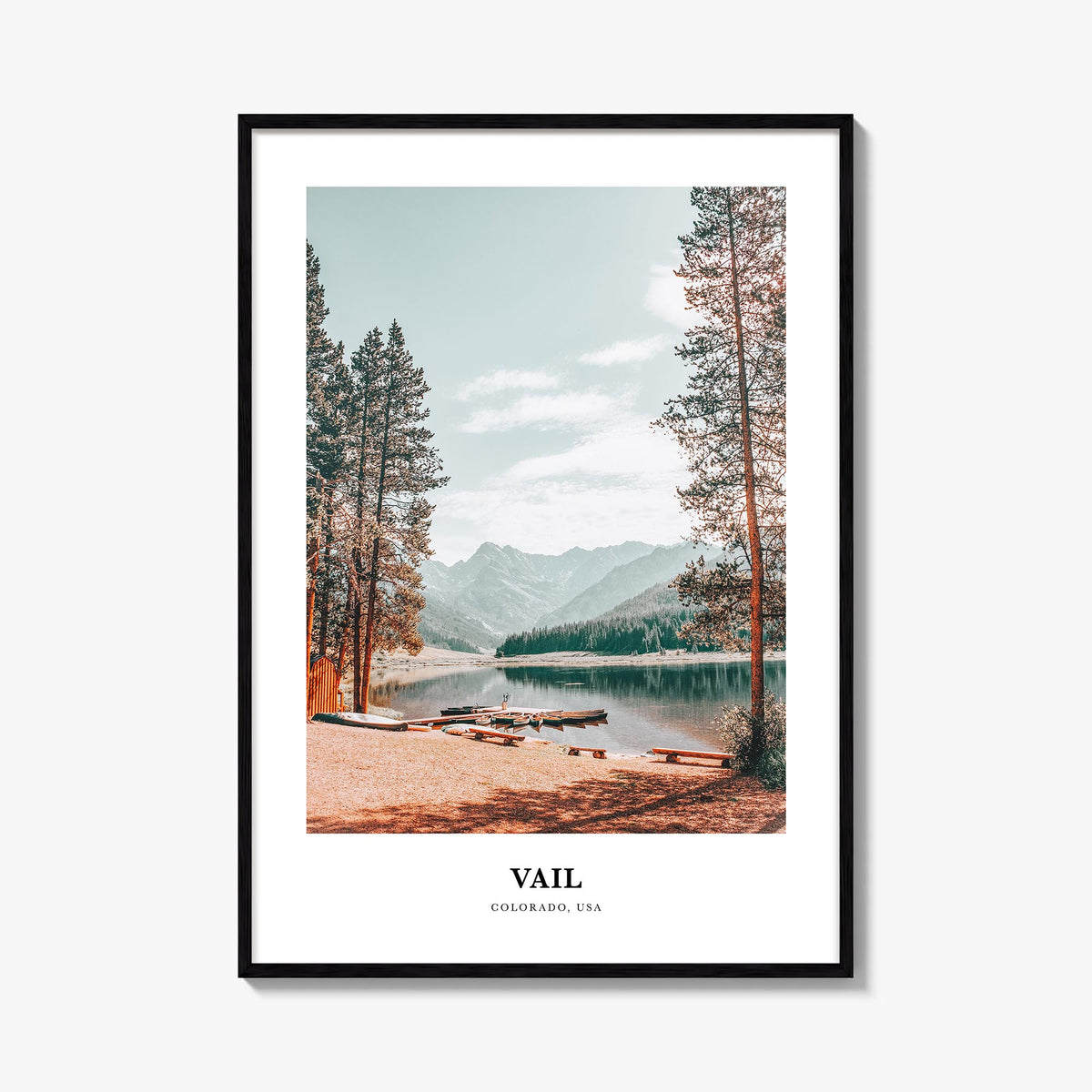 Vail colorful classic poster of Colorado, USA – vertical wall art, unframed print shown in interior mockup