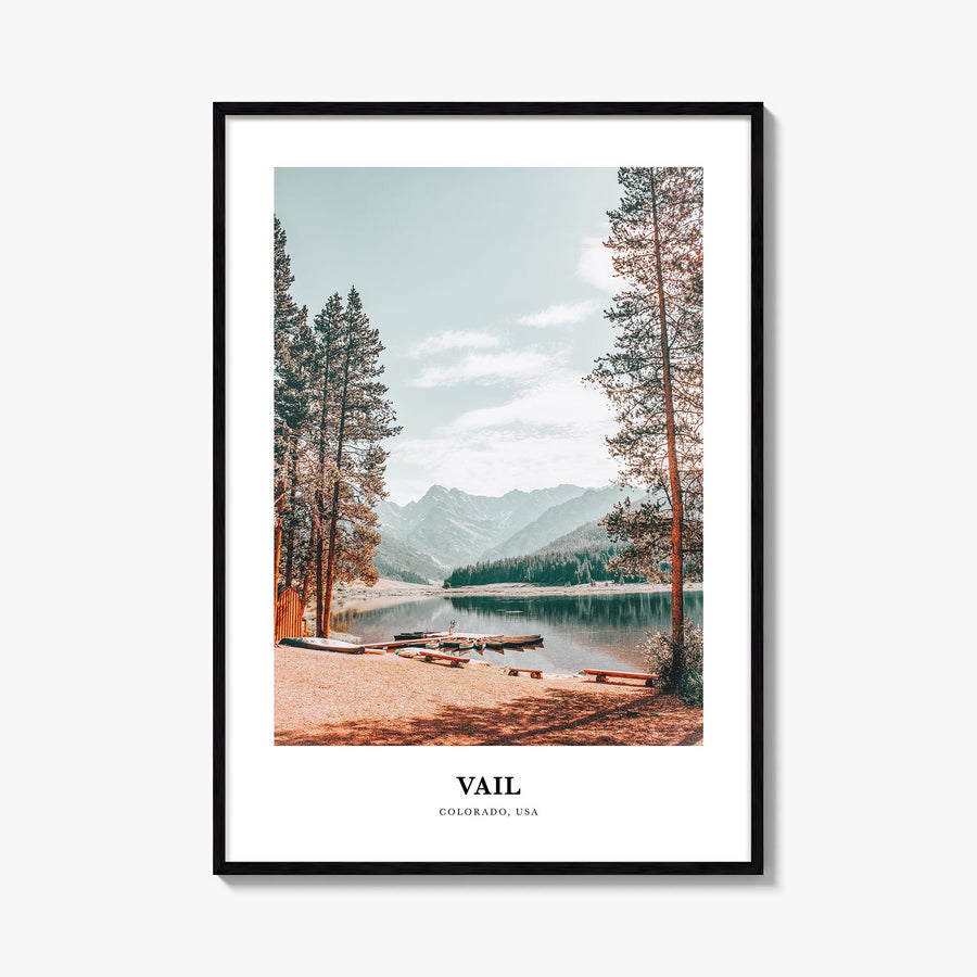 Vail colorful classic poster of Colorado, USA – vertical wall art, unframed print shown in interior mockup