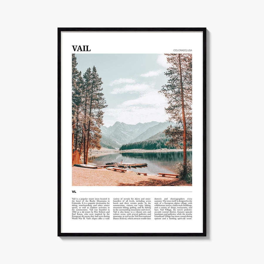 Vail colorful travel poster of Colorado, USA – vertical wall art, unframed print shown in interior mockup