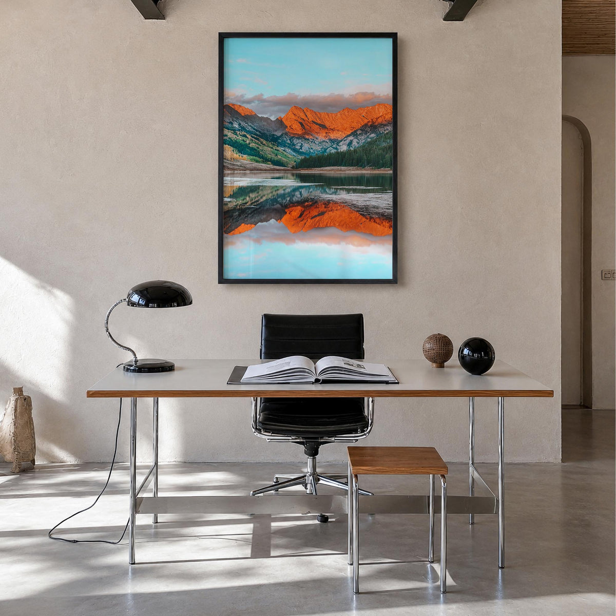 Vail no. 1 colorful photo poster of Colorado, USA – vertical wall art in black wood frame, hanging on wall