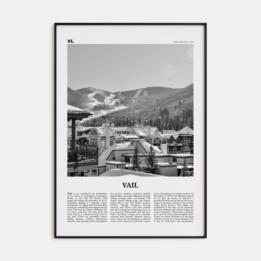 Vail Poster Black Metal / 8x12 in Nbourhood Travel B&W Poster