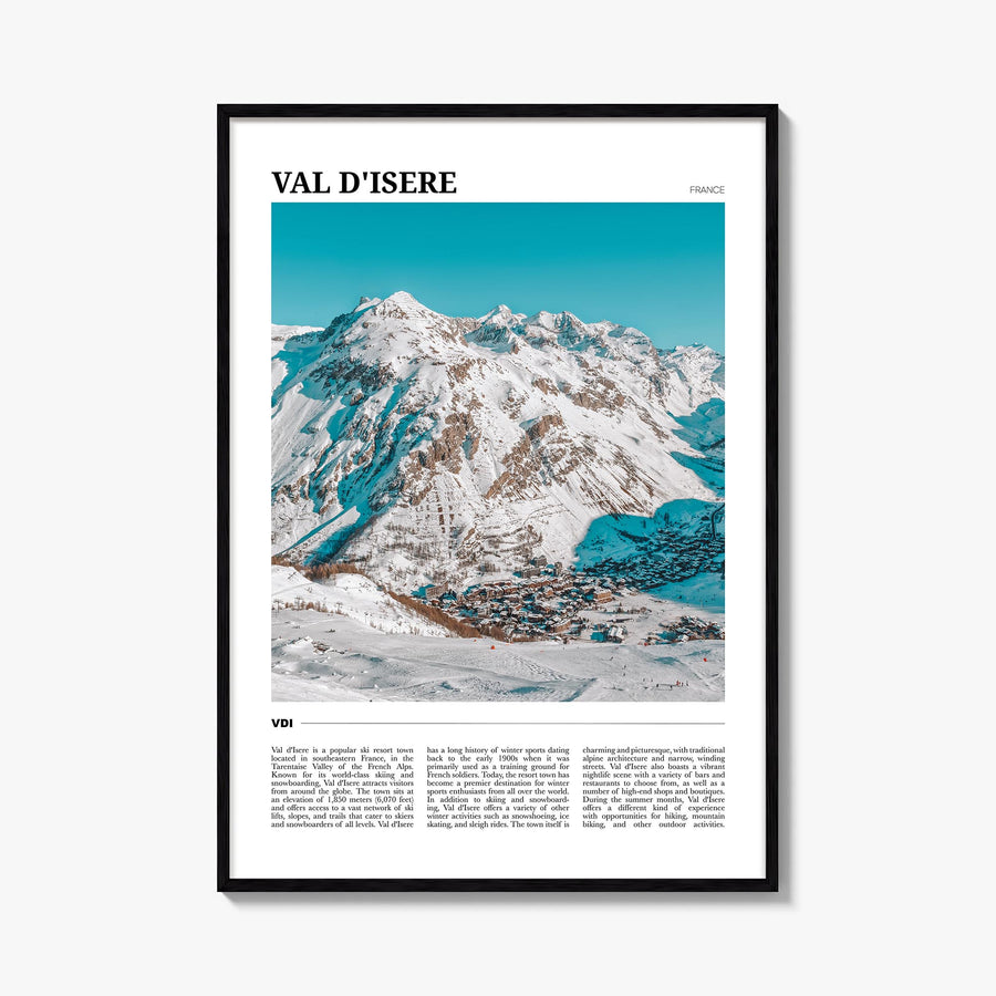 Val d'Isère colorful travel poster of France – vertical wall art, unframed print shown in interior mockup