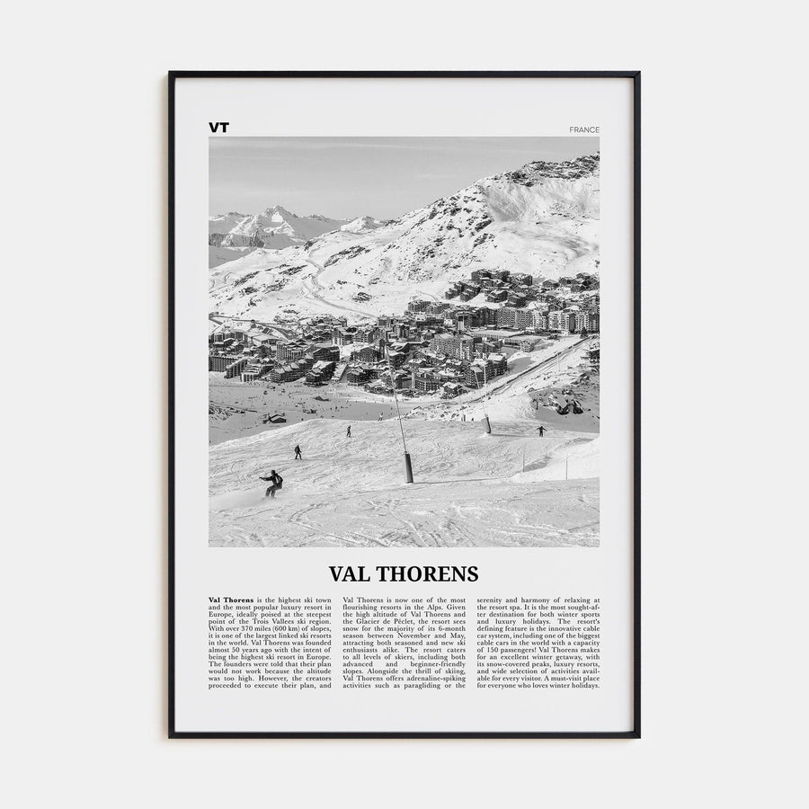 Val Thorens Poster Black Metal / 8x12 in Nbourhood Travel B&W Poster