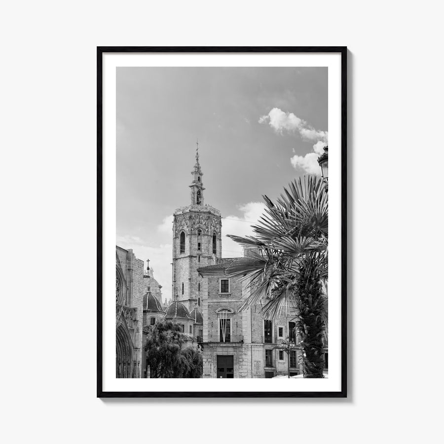 Valencia black & white photo poster of Spain – vertical wall art, unframed print shown in interior mockup