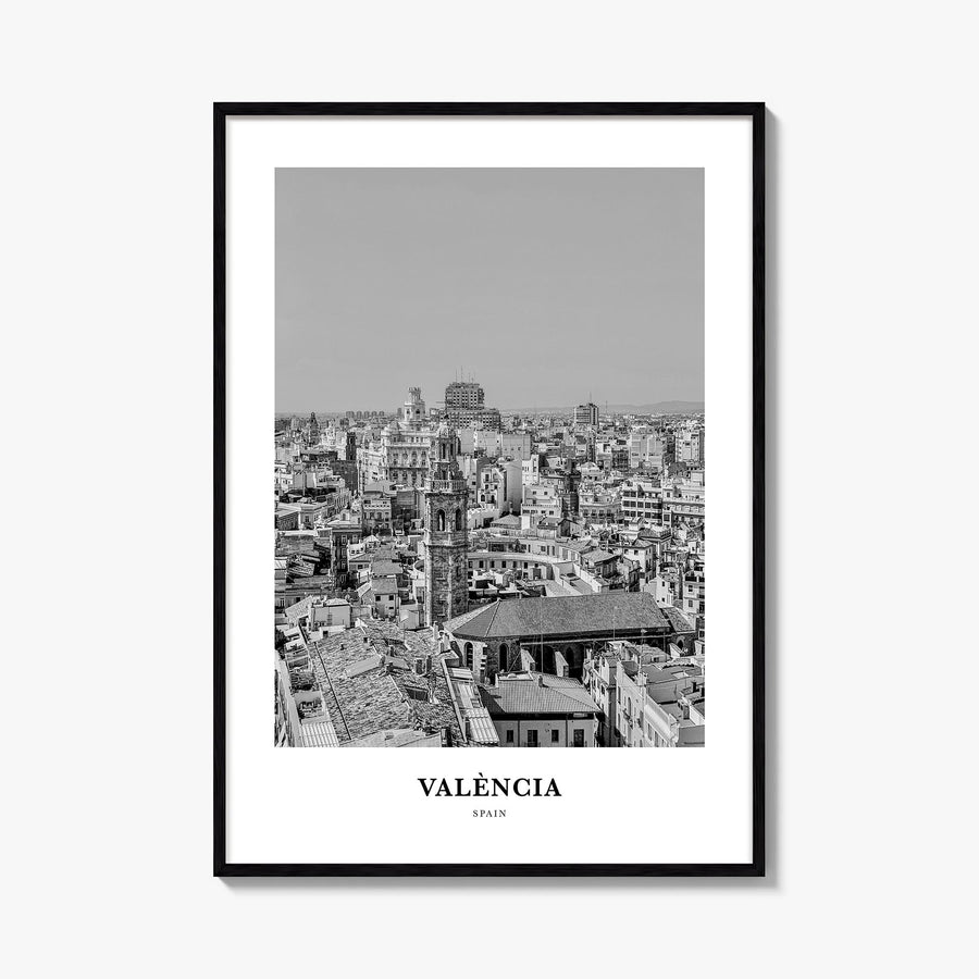 Valencia no. 1 black & white classic poster of Spain – vertical wall art, unframed print shown in interior mockup