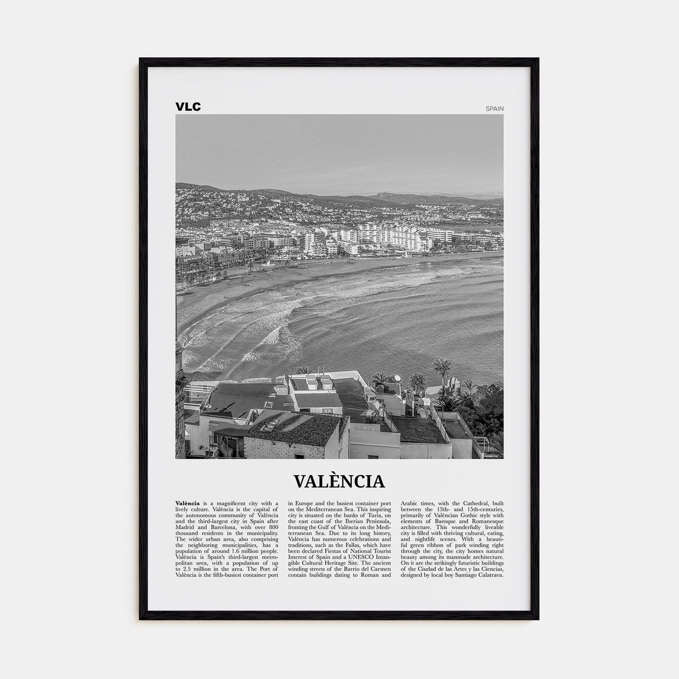 Valencia No 1 Poster Black Wood / 8x12 in Nbourhood Travel B&W Poster