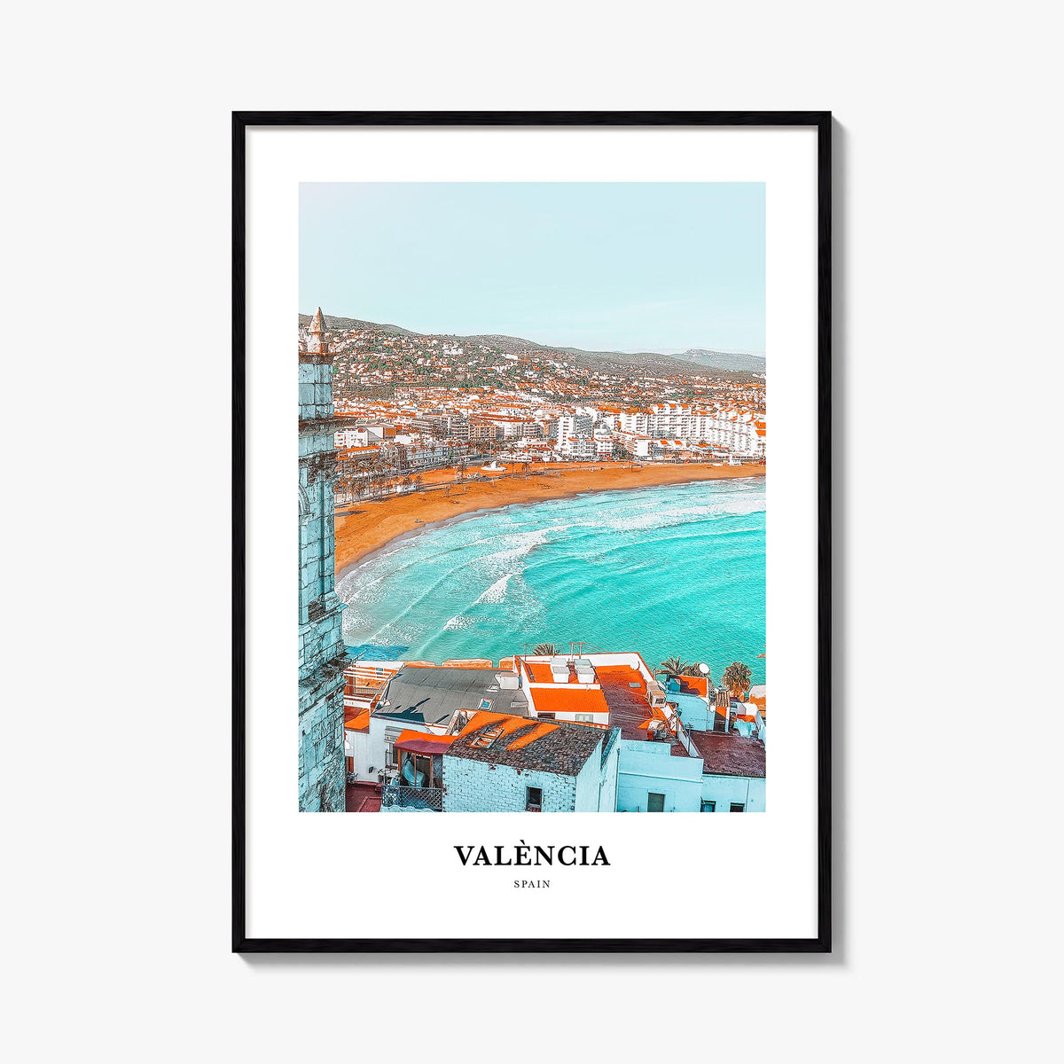 Valencia no. 2 colorful classic poster of Spain – vertical wall art, unframed print shown in interior mockup