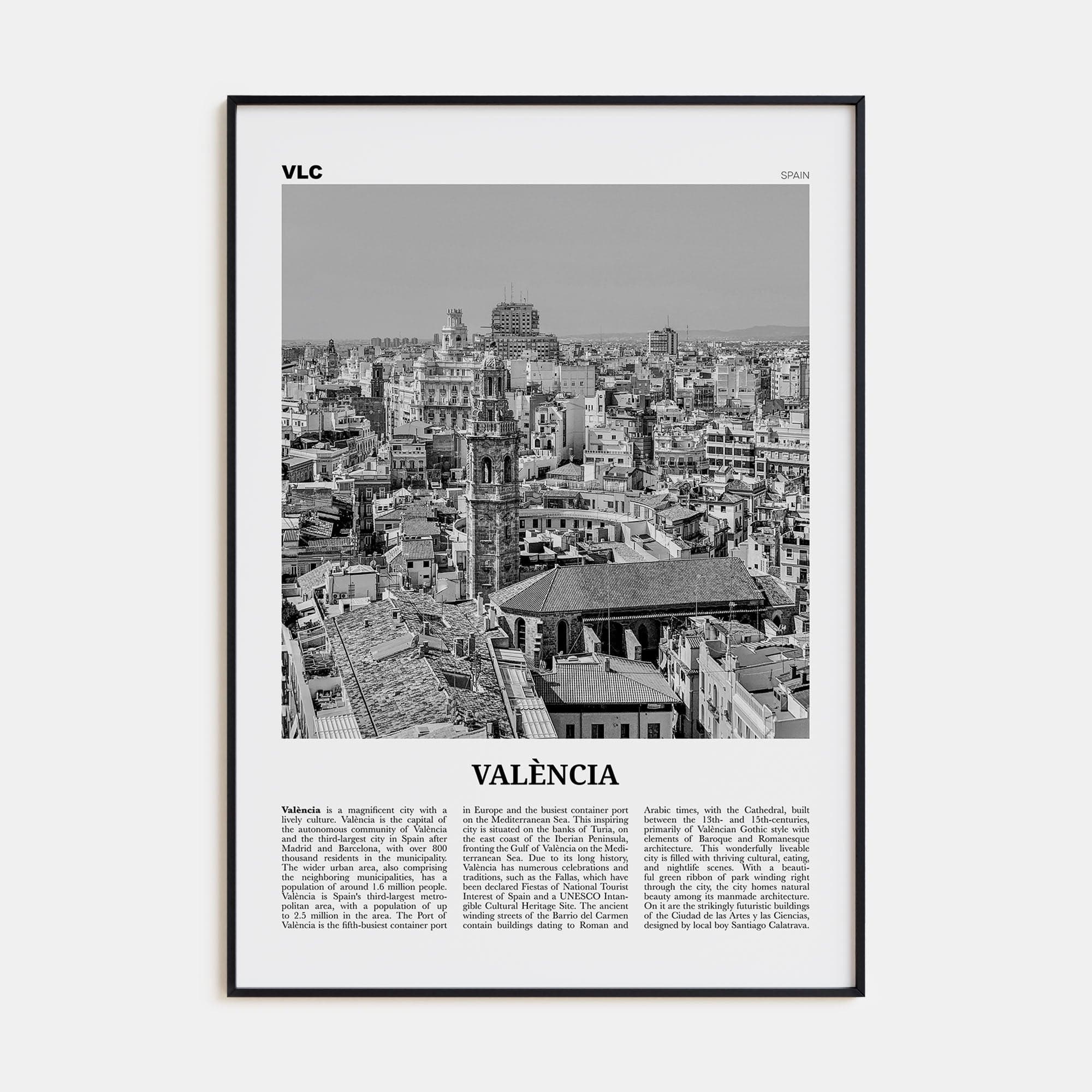 Valencia No 2 Poster Black Metal / 8x12 in Nbourhood Travel B&W Poster