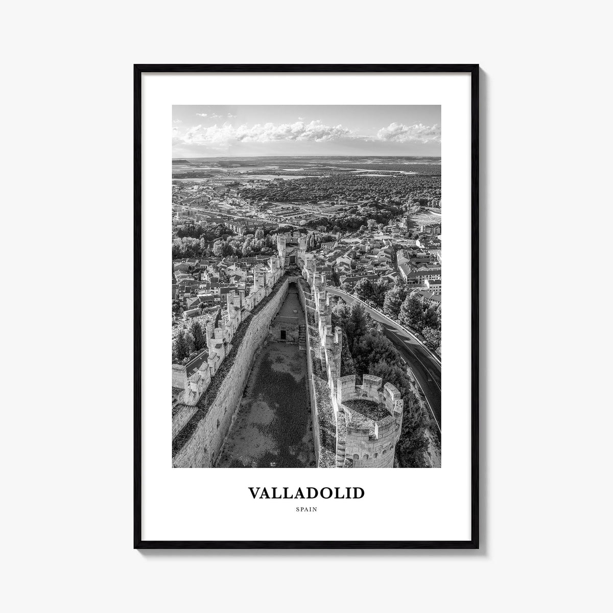 Valladolid, Spain black & white classic poster of Spain – vertical wall art, unframed print shown in interior mockup