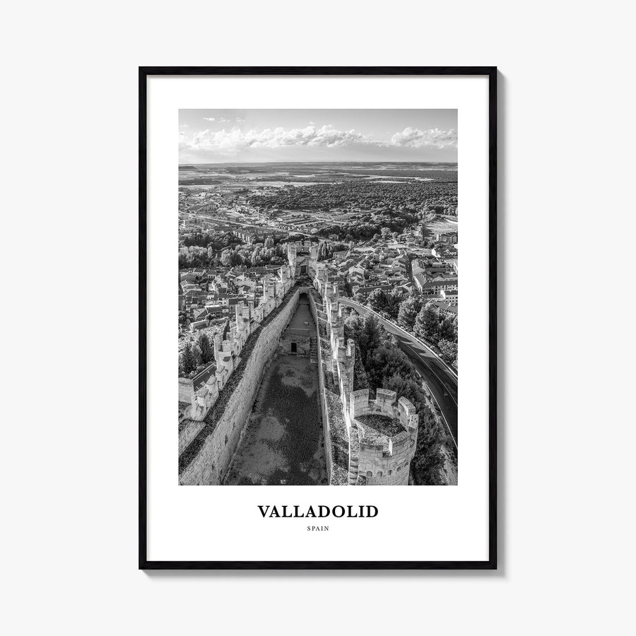 Valladolid, Spain black & white classic poster of Spain – vertical wall art, unframed print shown in interior mockup