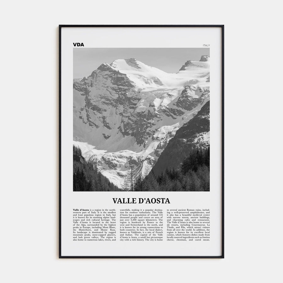 Valle d'Aosta Poster Black Metal / 8x12 in Nbourhood Travel B&W Poster