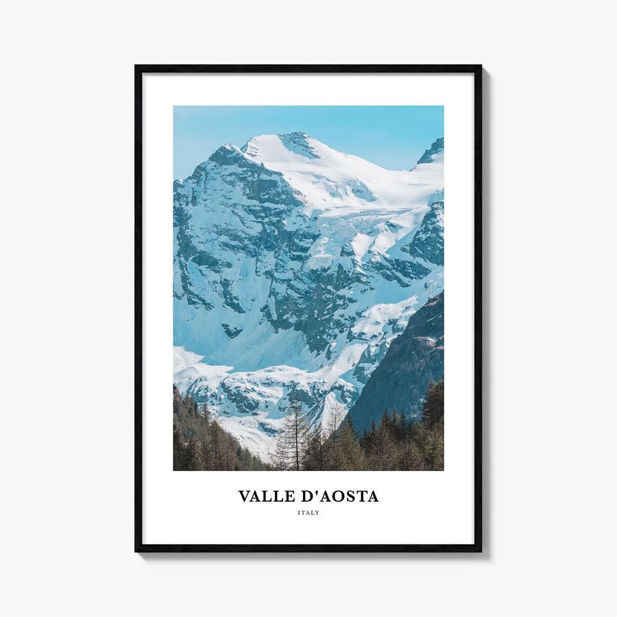 Valle d'Aosta colorful classic poster of Italy – vertical wall art, unframed print shown in interior mockup