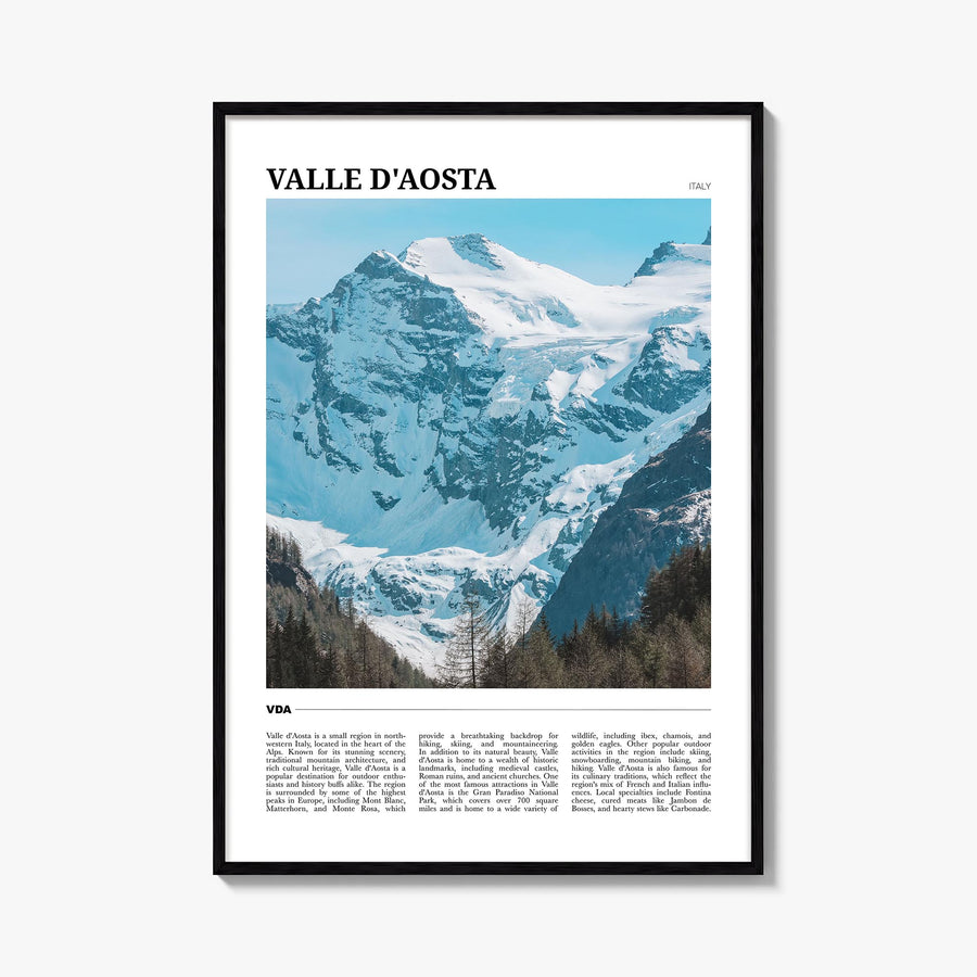 Valle d'Aosta colorful travel poster of Italy – vertical wall art, unframed print shown in interior mockup
