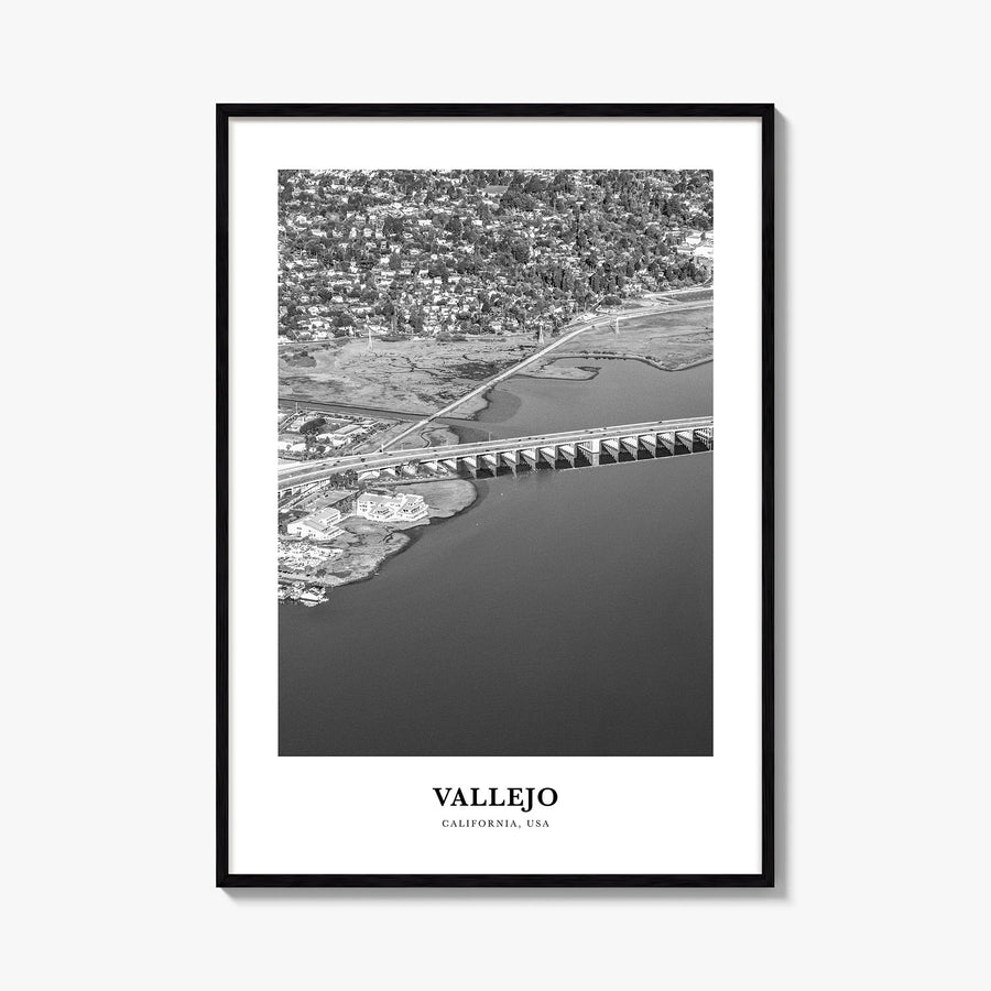 Vallejo black & white classic poster of California, USA – vertical wall art, unframed print shown in interior mockup