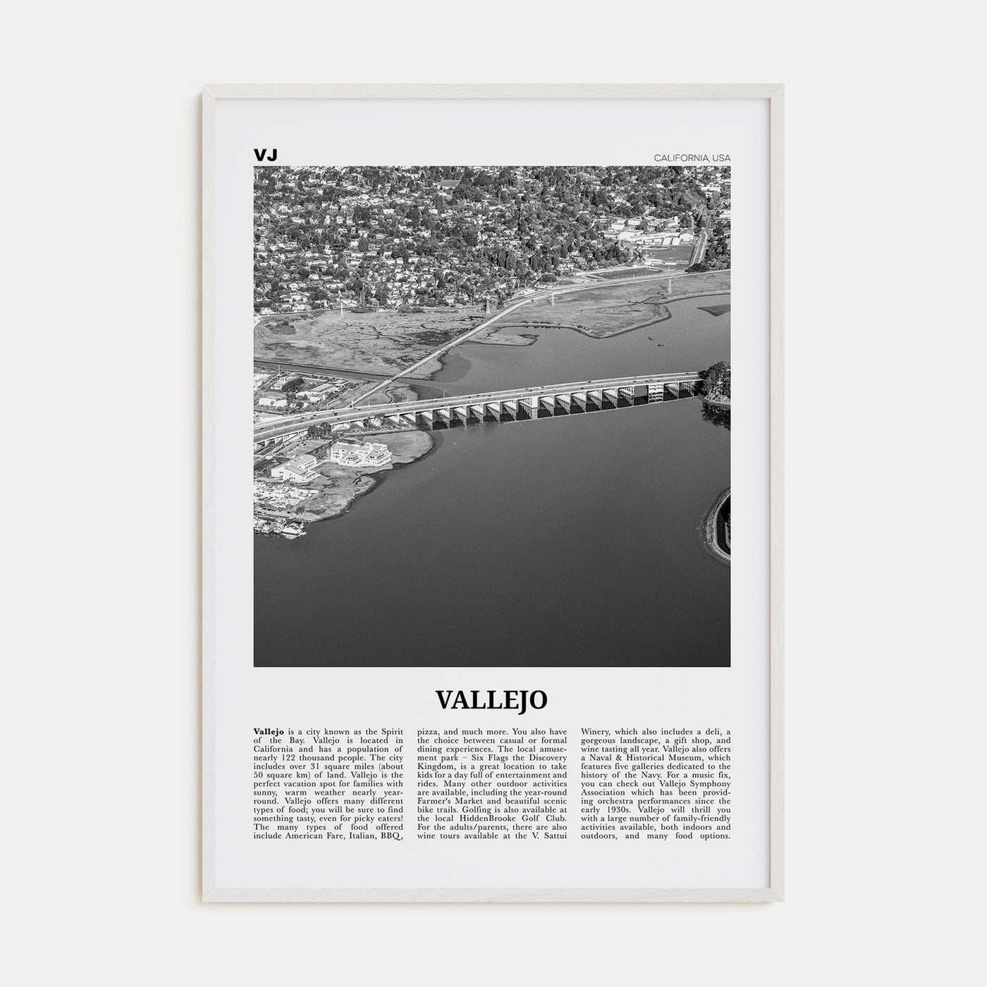 Vallejo Poster White Wood / 8x12 in Nbourhood Travel B&W Poster