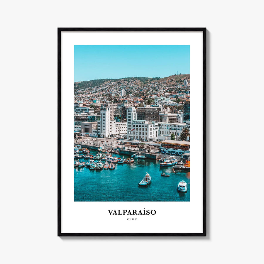 Valparaíso colorful classic poster of Chile – vertical wall art, unframed print shown in interior mockup