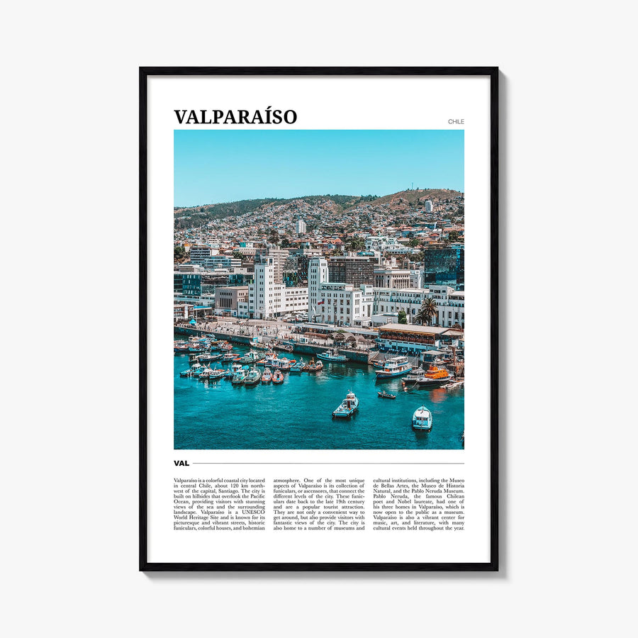 Valparaíso colorful travel poster of Chile – vertical wall art, unframed print shown in interior mockup
