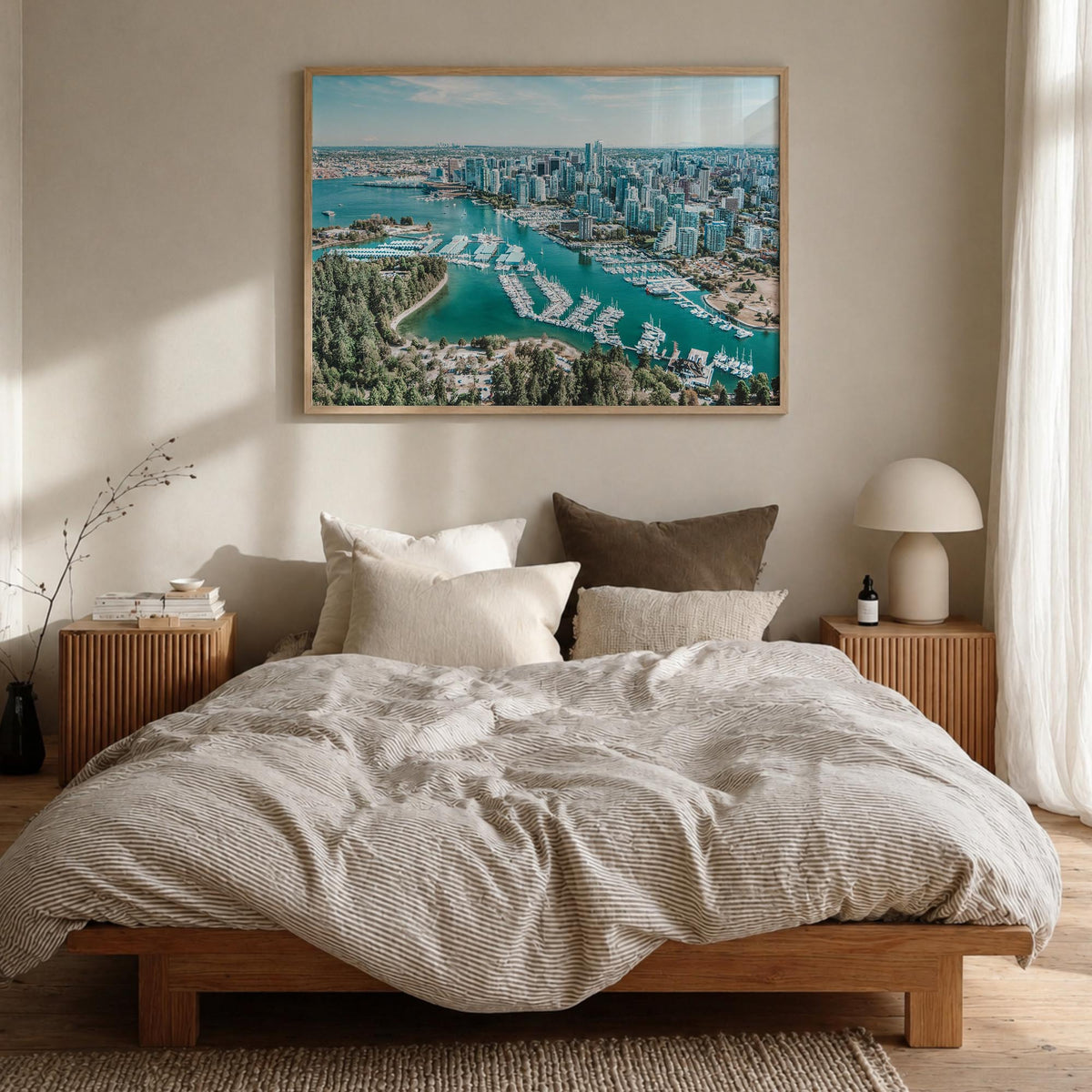 Vancouver, Canada colorful photo poster of Canada – horizontal wall art in natural wood frame, hanging on wall