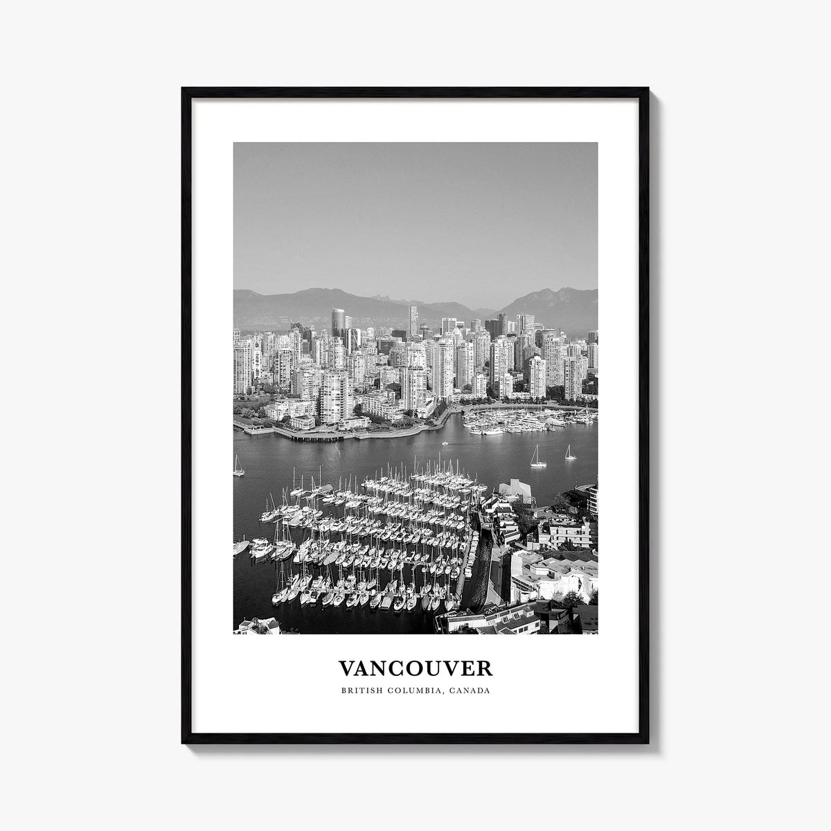 Vancouver, Canada no. 1 black & white classic poster of Canada – vertical wall art, unframed print shown in interior mockup