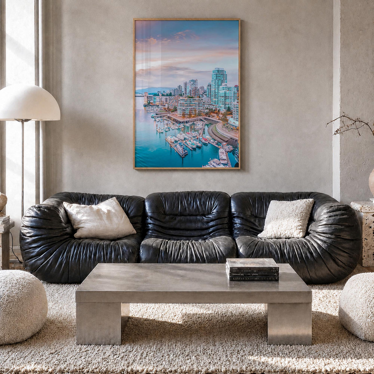 Vancouver, Canada no. 1 colorful photo poster of Canada – vertical wall art in natural wood frame, hanging on wall