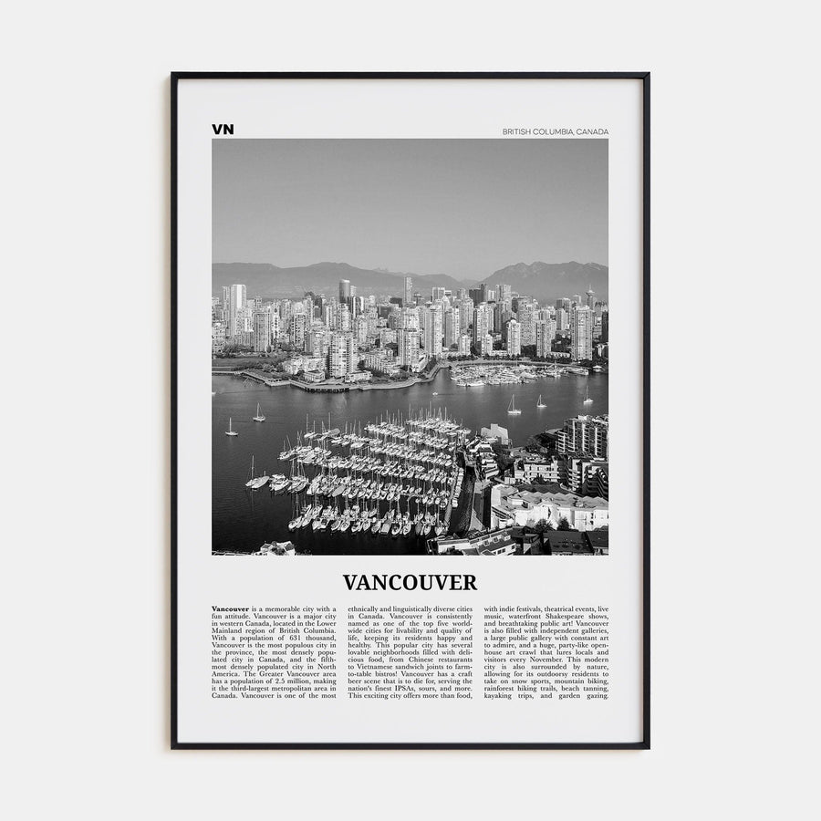 Vancouver, Canada No 1 Poster Black Metal / 8x12 in Nbourhood Travel B&W Poster